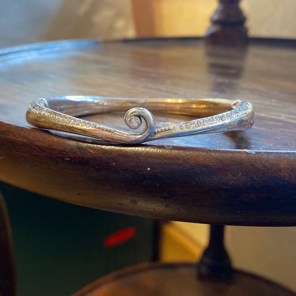 BRIGHTON silver and inset crystal thin swirl magnetic hinge cuff bracelet